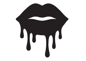 dripping lips logo silhouette vector, dripping lips logo icon silhouette, female lips dripping isolated on white background