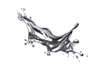 Abstract silver liquid splash dynamic flowing metal design element isolated on premium high resolution image for graphic design projects and visual on transparent background 3d wave