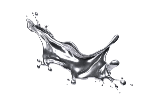 Abstract silver liquid splash dynamic flowing metal design element isolated on premium high resolution image for graphic design projects and visual on transparent background 3d wave