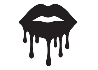 dripping lips logo silhouette vector, dripping lips logo icon silhouette, female lips dripping isolated on white background