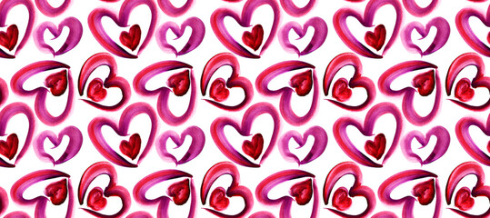 Hand draw hearts pattern. Seamless watercolor hearts pattern.