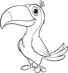 Obraz premium Toucan Cartoon Character Outline for Coloring – Tropical Bird Line Art Vector for Kids’ Educational Activities and Printable Coloring Pages