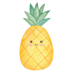 Cute pineapple illustration with smiling face and green leaves