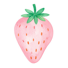 Pink strawberry illustration with green leaves, showcasing whimsical and playful design
