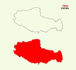 Fototapeta premium Map of Tibet, Map of Tibet with fill colour, Map of China state Tibet, China, Tibet.