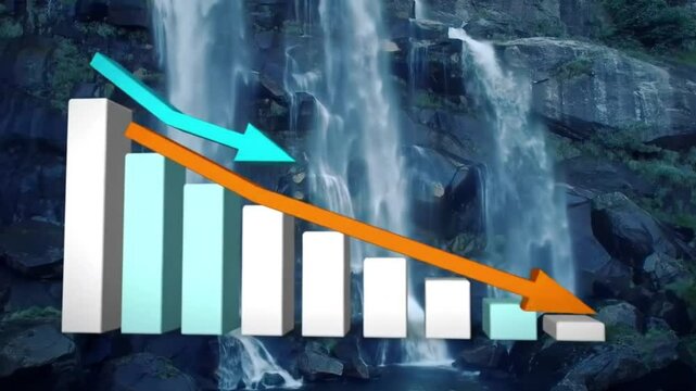 Visualization of data with downward trends against a waterfall background