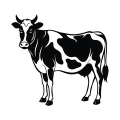 Black Silhouette of Domestic Cow on White Background Vector Illustration, ai generated