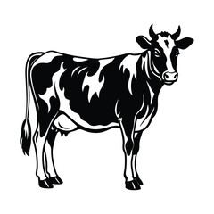 Black Silhouette of Domestic Cow on White Background Vector Illustration, ai generated