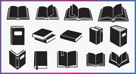 Books and Reading Icons Set Open Closed and Stacked Book Vector Collection