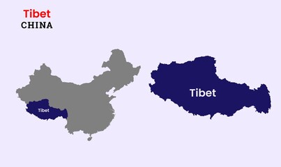 Obraz premium Map of Tibet, Map of Tibet with fill colour, Map of China state Tibet, China, Tibet.