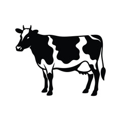Black Silhouette of Domestic Cow on White Background Vector Illustration