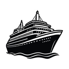 Big cruise ship clip art. Flat monochrome vector illustration	