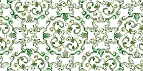Watercolor baroque pattern. Seamless tribal pattern design