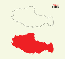 Map of Tibet, Map of Tibet with fill colour, Map of China state Tibet Vector Illustration, China, Tibet.
