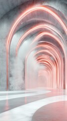 Neon Pink Archway Corridor with Fog for Futuristic Atmosphere