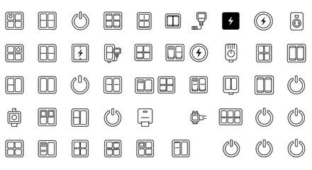 Assorted Black and White Electrical Switch and Power Button Icons Collection