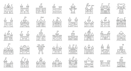 Assorted Castle Line Art Icons Medieval Fortresses and Fantasy Architecture