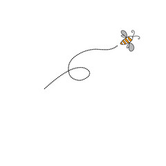 Cartoon bee flying on a dotted route line