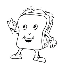 Kawaii sandwich cartoon character hand drawn sketch