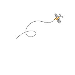 Cartoon bee flying on a dotted route line