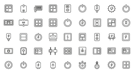 Collection of Outline Icons Representing Electrical Components and Power Symbols