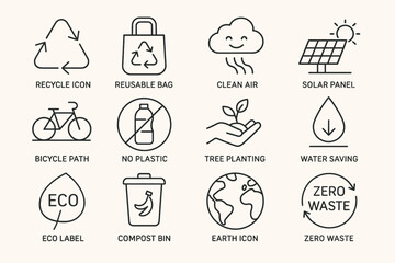 Environmentally friendly icons promoting sustainable practices and eco-friendly solutions
