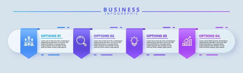 Infographic template featuring 4 steps with icons, designed for business concepts. Ideal for presentations, banners, workflow layouts, process diagrams, flowcharts, and data visualization.