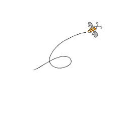 Cartoon bee flying on a dotted route line