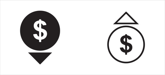 Dollar Symbol with Upward Arrow Icon – Solid and Outline Style for Financial Growth and Profit. Victor illustration eps 10