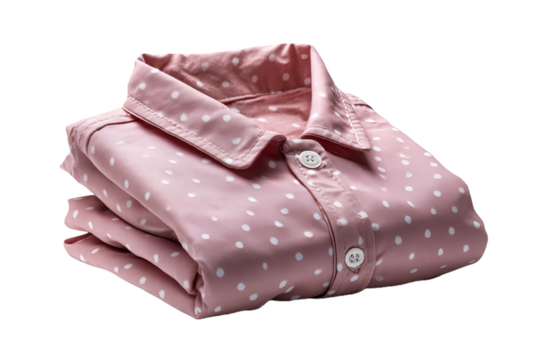 Folded Pink UV Protective Children's Clothing With White Polka Dots On Transparent