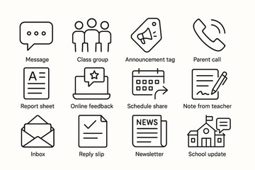 Set of educational and communication icons for school and parent engagement