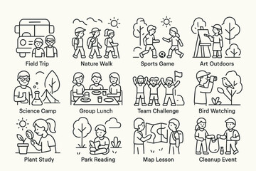 Obraz premium Illustrated activities for children and teens: nature, science, sports, and art