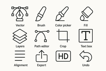 Graphic design icons set: tools for digital illustration and editing