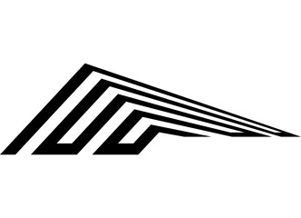 Vector sports pattern of thick black lines on a white background. Abstract design element. Trendy striped vector background. For sports car, boat, sportswear, toys. Arrow, maze. Speed