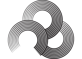 Abstract rings. Vector sports pattern of black retro lines on a white background. Vector design element. Trendy striped vector background. For sports car, boat, sportswear, toys.