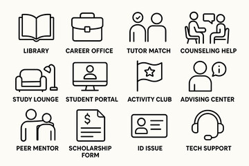 University services icons: library, career, tutoring, counseling, and more