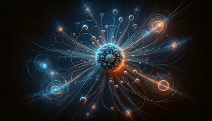 It is a visionary portrayal of invisible scientific forces harmonizing within a futuristic, dynamic environment.
