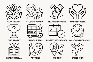 Icon set featuring awards and achievements with various themes
