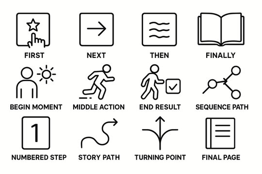 Simple outline icons for sequencing and process steps