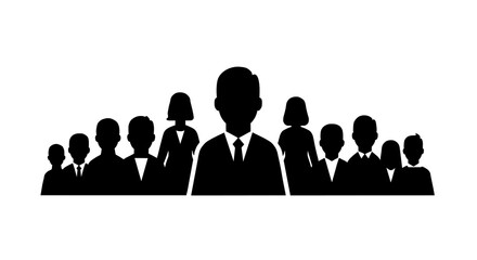Silhouetted Group of Business Professionals in Suits Symbolizing Unity, Leadership, and Professionalism in a Diverse Corporate Landscape
