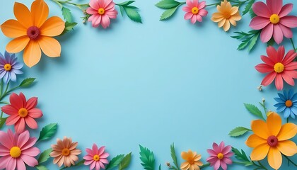 Obraz premium Vibrant daisy and wildflower border on a white background. Perfect for spring designs, invitations, greeting cards, or seasonal social media posts. Bright and cheerful floral layout