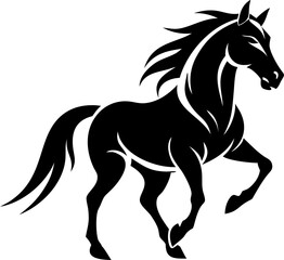 Jumping horse black silhouette vector, elegant equine icon in motion