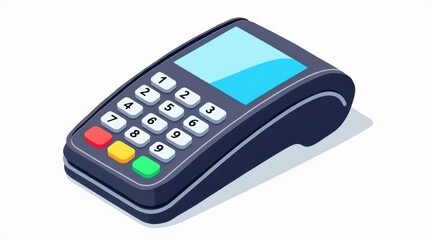 Illustration of a modern card payment terminal with a keypad and display, used for processing electronic payments.