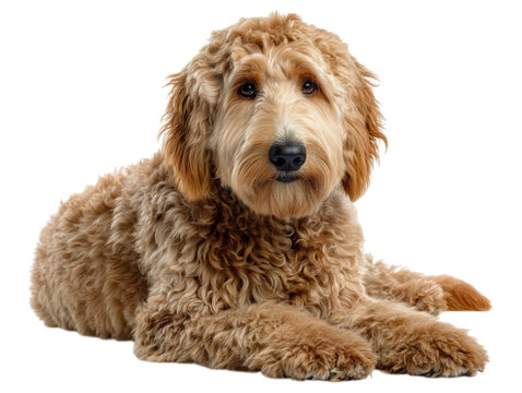 Full size photo of Labrodoodle breed dog isolated on white background