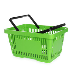 One green shopping basket isolated on white
