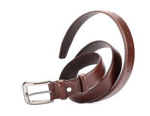 One brown leather belt isolated on white