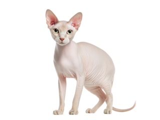 Full-length photo of a Sphynx cat isolated on a white background