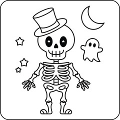 Skeleton with Top Hat Coloring Page