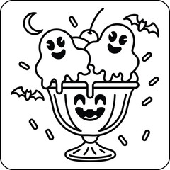 Ghost Ice Cream Sundae Coloring Page