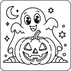 Happy Ghost with Jack-o'-Lantern Coloring Page
